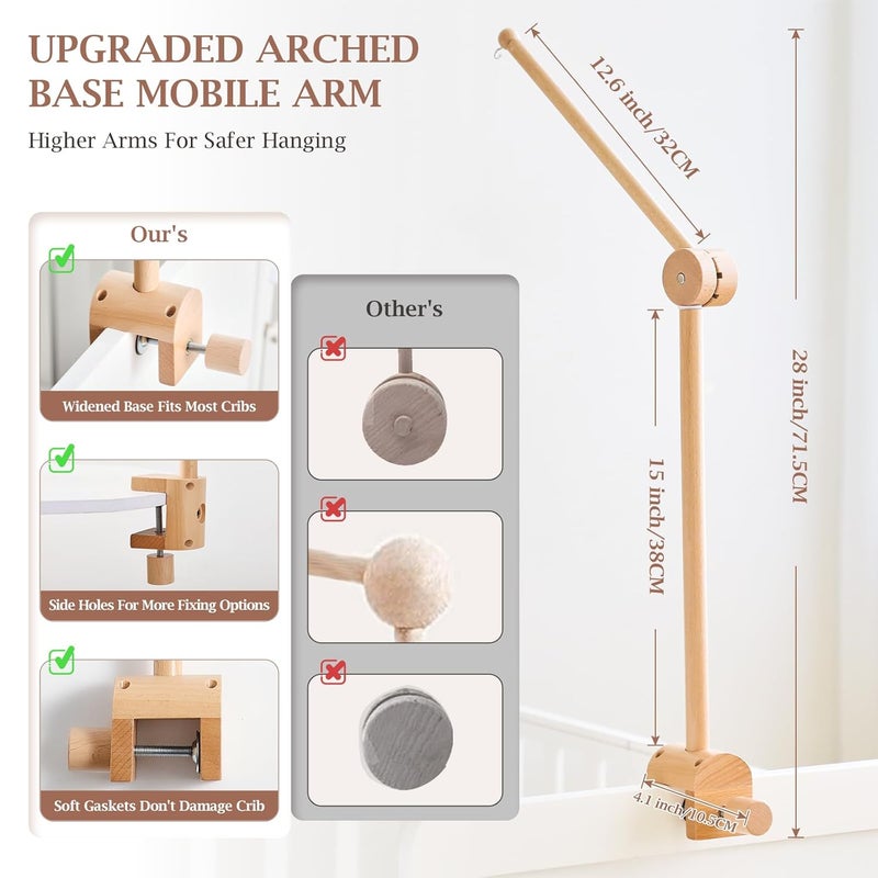 let's make Baby Crib Mobile Arm - Wooden Mobile Arm with Height Adjustable＆360° Rotatable Upgraded Arched Base Nursery Mobile Holder for Crib Mobile Hanger Baby Crib Attachment Nursery Decor - Image 2